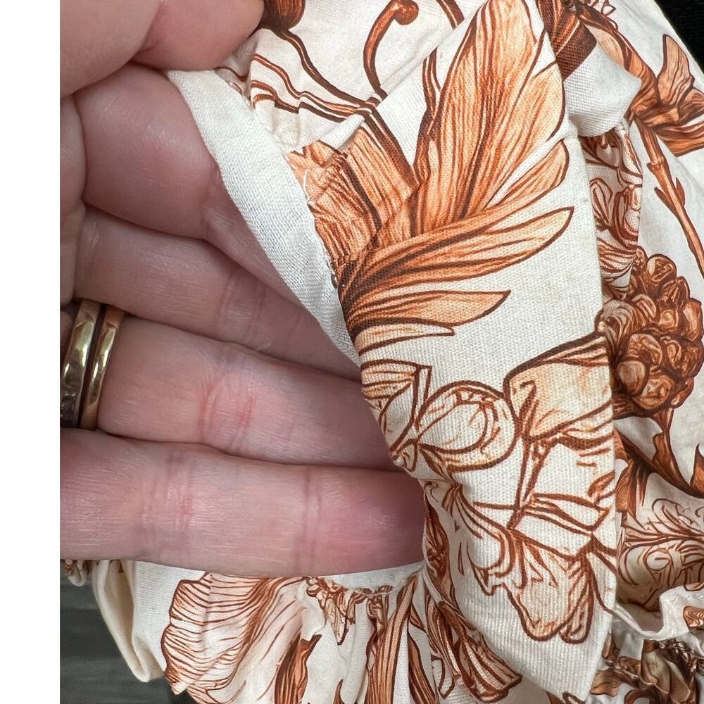 Vestique Rust Cream Floral Cotton Puff Sleeve Crop Top Mini Skirt Set M NWT - Picture 6 of 12